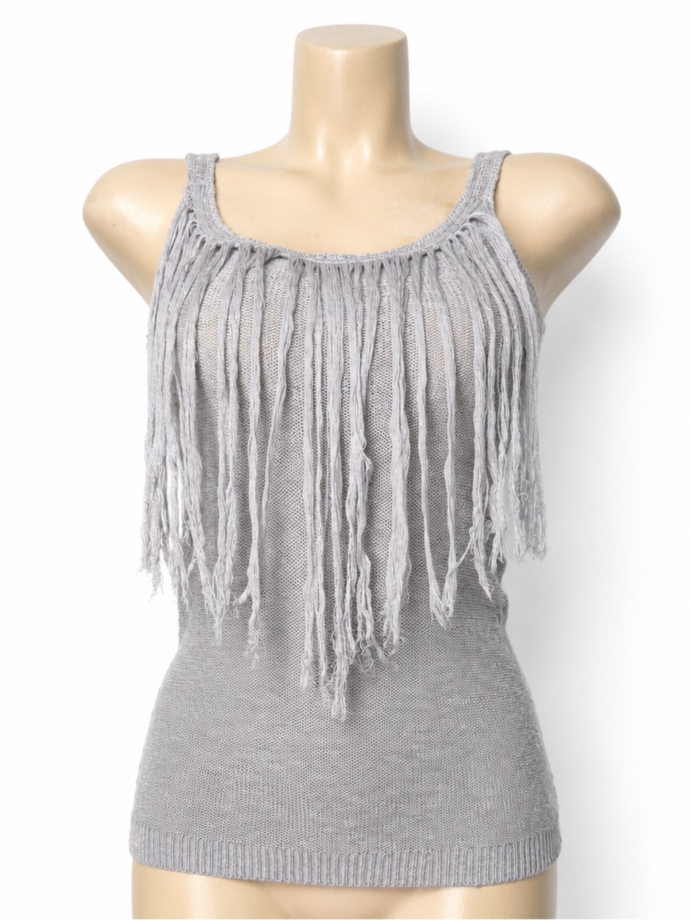GUESS by Marciano Grey Fringe Knit Top XS Boho Festival Y2K